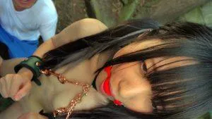 日泉舞香ボールギャグ,手枷,拘束,野外全裸,野外露出,首輪