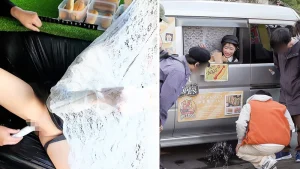 小野坂ゆいかパイパン,バイブ,接客中プレイ,着衣プレイ,車内,車内プレイ,隠れプレイ